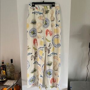 MAISON D’AMELIE linen-look lined fish seafood fish lemon olive pants S